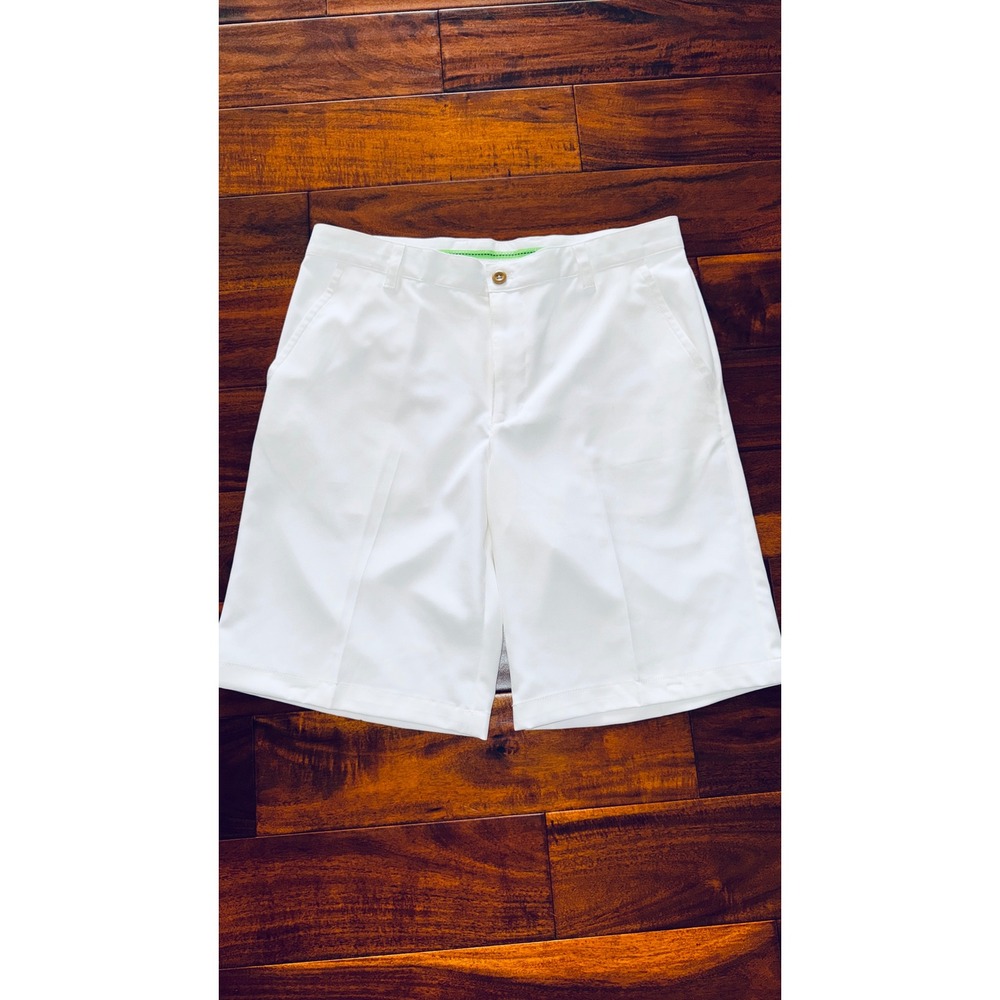 IZOD Golf Shorts‎ Mens 33 White Excellent Flat Front Performance Sport 955